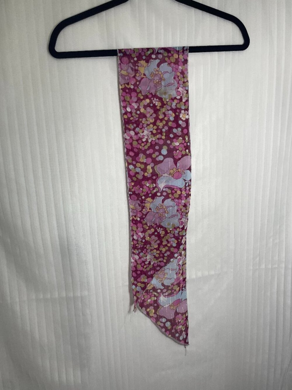 Skinny Scarf Burgundy Pink Floral Polka Dot Gold Metallic Stripe 43 x 6